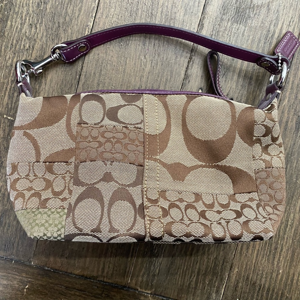Coach signature brown and purple wristlet